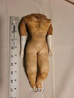 Antique French Fashion Doll Body Kid Leather Sawdust Filled Porcelain Arms 9