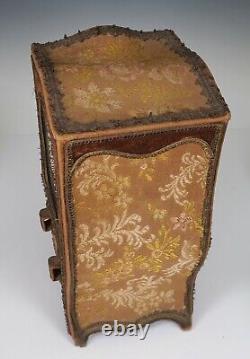 Antique French Porcelain Wood Doll in Brocade & Velvet Covered Sedan Chair