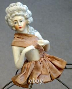 Antique GERMAN Porcelain Bisque HALF-DOLL for LAMP or PIN CUSHION Germany