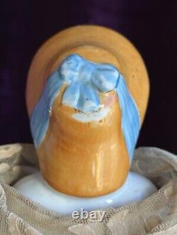 Antique German 12.5 China Shoulder Head Doll with Molded Bonnet