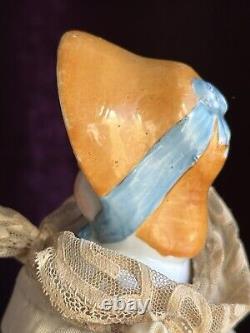 Antique German 12.5 China Shoulder Head Doll with Molded Bonnet