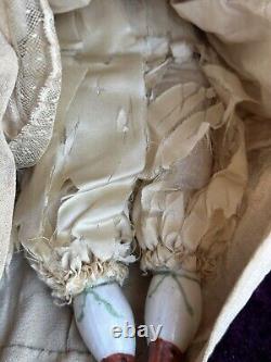 Antique German 12.5 China Shoulder Head Doll with Molded Bonnet