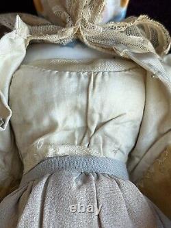 Antique German 12.5 China Shoulder Head Doll with Molded Bonnet