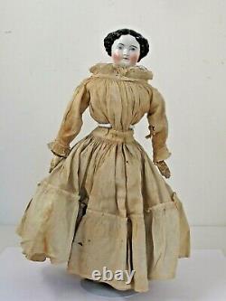 Antique German 17 1/2 Black Hair China Head c. 1860 Original Clothes