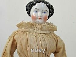 Antique German 17 1/2 Black Hair China Head c. 1860 Original Clothes