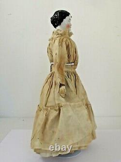 Antique German 17 1/2 Black Hair China Head c. 1860 Original Clothes