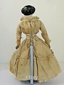 Antique German 17 1/2 Black Hair China Head c. 1860 Original Clothes