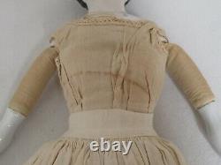 Antique German 19 Black Hair China Head c. 1860 Antique Green Gingham Clothes