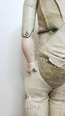 Antique German 19 Blonde China Head Civil War Era 1860 Leather Jointed Body