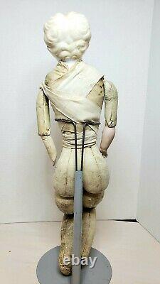 Antique German 19 Blonde China Head Civil War Era 1860 Leather Jointed Body