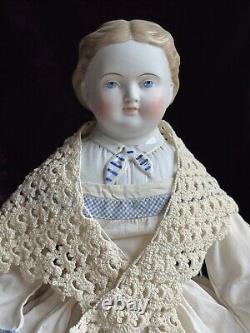 Antique German 19 Kling Dresden Parian Male Doll Styled as Female China Doll