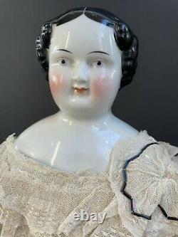 Antique German 22 Flat Top Brunette China Shoulder Head Doll