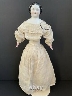 Antique German 22 Flat Top Brunette China Shoulder Head Doll