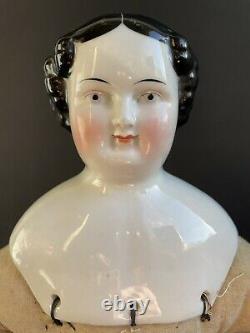 Antique German 22 Flat Top Brunette China Shoulder Head Doll