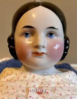 Antique German 24 China Head C1840 Pink Tint Covered Wagon Doll Rare