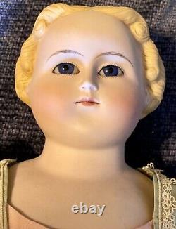 Antique German 26 C1850 Glass Eyed Parian Doll With Nice Outfit