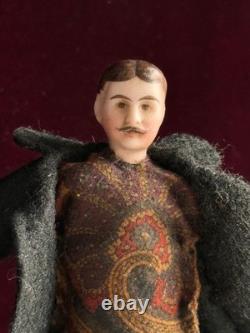 Antique German 6.25 Bisque Miniature Dollhouse Male Mustache Gentleman Doll