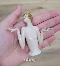Antique German Art Deco Half Doll Unusual Gold Hair Arms Away Rare