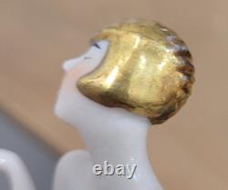 Antique German Art Deco Half Doll Unusual Gold Hair Arms Away Rare
