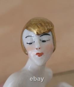 Antique German Art Deco Half Doll Unusual Gold Hair Arms Away Rare