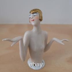 Antique German Art Deco Half Doll Unusual Gold Hair Arms Away Rare