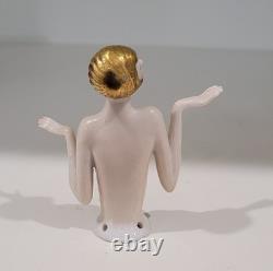 Antique German Art Deco Half Doll Unusual Gold Hair Arms Away Rare