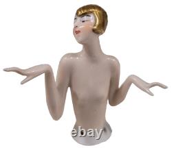 Antique German Art Deco Half Doll Unusual Gold Hair Arms Away Rare