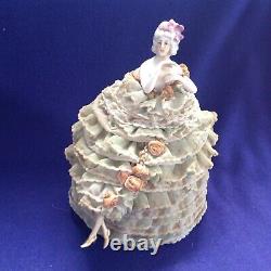 Antique German Bisque Half Doll Pincushion Original Dress W Legs Arms Away