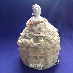 Antique German Bisque Half Doll Pincushion Original Dress W Legs Arms Away