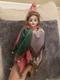 Antique German Bisque Head Musical Marotte Jester Doll Bells Silk Costume C1900
