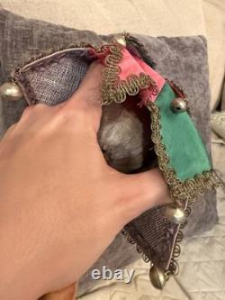 Antique German Bisque Head Musical Marotte Jester Doll Bells Silk Costume c1900