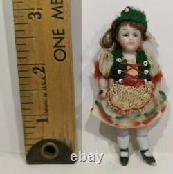 Antique German Bisque Porcelain Miniature Jointed Doll With 3 Inch Markings