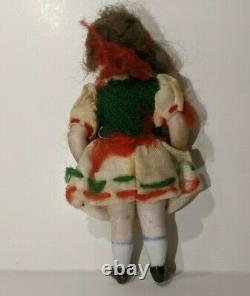 Antique German Bisque Porcelain Miniature Jointed Doll With 3 Inch Markings