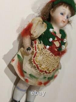 Antique German Bisque Porcelain Miniature Jointed Doll With 3 Inch Markings