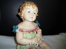 Antique German Bisque Porcelain Piano Baby Girl & Holding a Doll huge