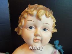 Antique German Bisque Porcelain Piano Baby Girl & Holding a Doll huge