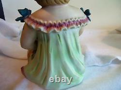 Antique German Bisque Porcelain Piano Baby Girl & Holding a Doll huge