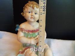 Antique German Bisque Porcelain Piano Baby Girl & Holding a Doll huge