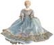 Antique German Blonde Low Brow Porcelain Doll Blue Silk Sequin Gown