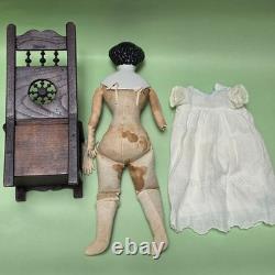 Antique German China head doll 15 inches tall and also included doll chair