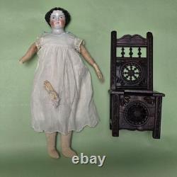 Antique German China head doll 15 inches tall and also included doll chair