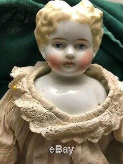 Antique German Doll (Porcelain-head only, 1860s) in a vintage Chemise