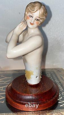 Antique German Dressel Kister Half Doll Pin Cushion Lady Arms Away & Back Marked