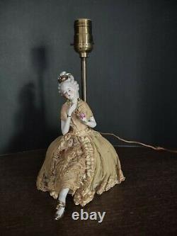 Antique German Dressel Kister Porcelain & Lace Half Doll Lamp Pin figurine