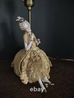 Antique German Dressel Kister Porcelain & Lace Half Doll Lamp Pin figurine