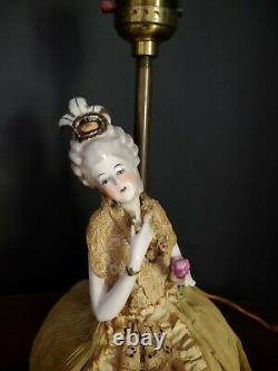 Antique German Dressel Kister Porcelain & Lace Half Doll Lamp Pin figurine