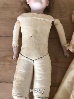 Antique German French Bisque Porcelain & Leather 13.5 Doll #145 Vintage Dress