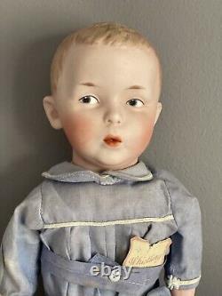 Antique German Gebruder Heubach 8774 Whistling Jim Bisque Doll Original Label