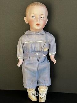 Antique German Gebruder Heubach 8774 Whistling Jim Bisque Doll Original Label