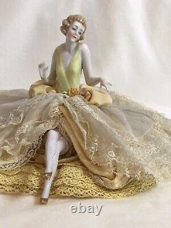 Antique German Half Doll 4 1/2 Art Deco Lady Dramatic Eyes arms away Pin Cush